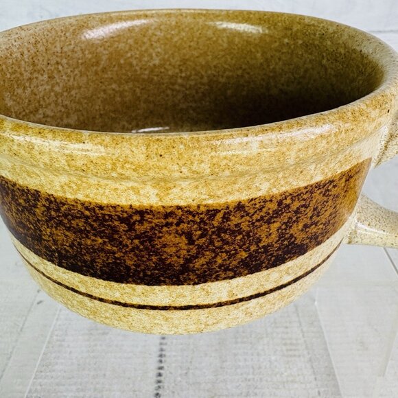 Pottery Craft USA #458 Beige Speckled Brown Stripe Ceramic Large Soup Mugs Set 3 - Picture 12 of 15